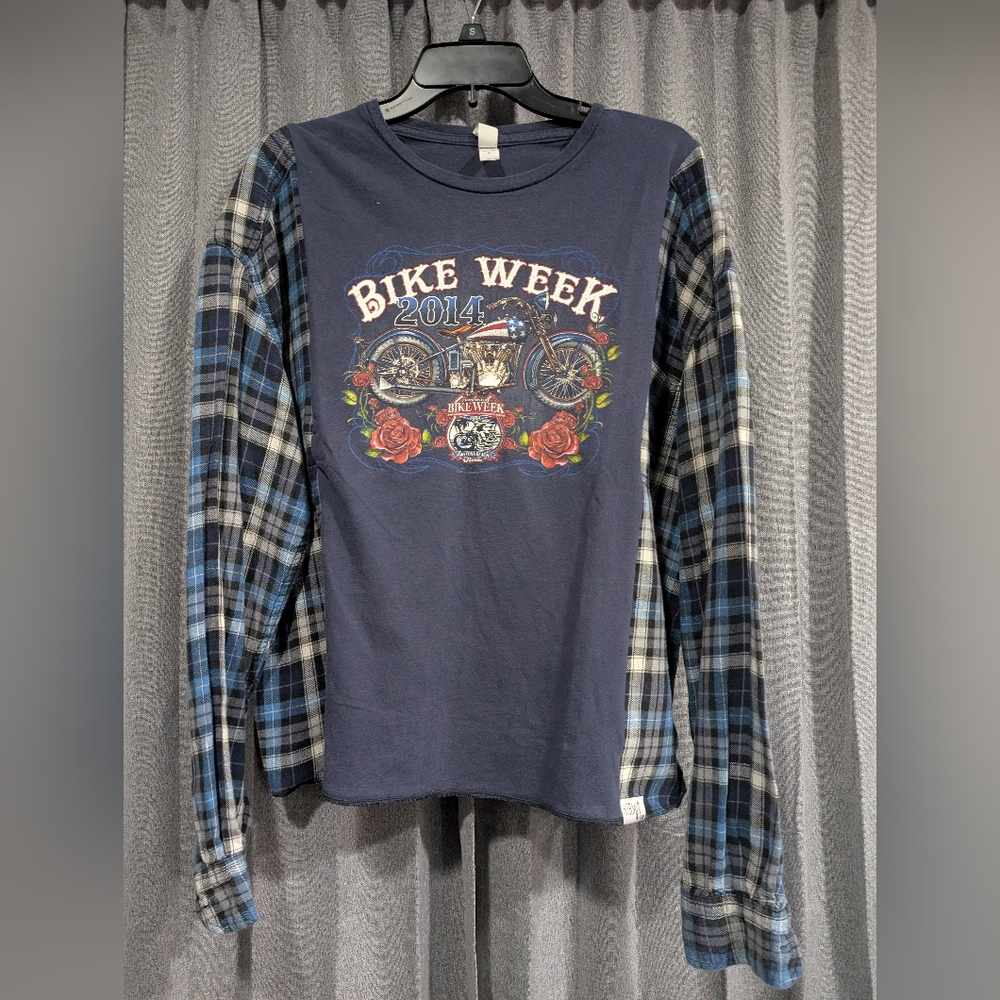 Bike Week Upcycled Reworked OOAK Handmade Flannel Mash Up